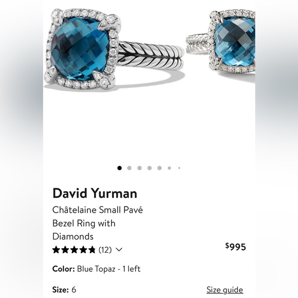 David Yurman Chataine Small Pave Bezel Ring with Diamonds size 6, blue topaz - Picture 7 of 11